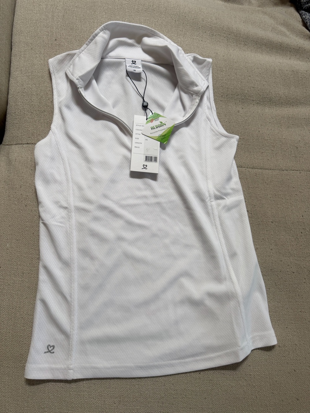 Sleeveless White Performance Polo Tank Top